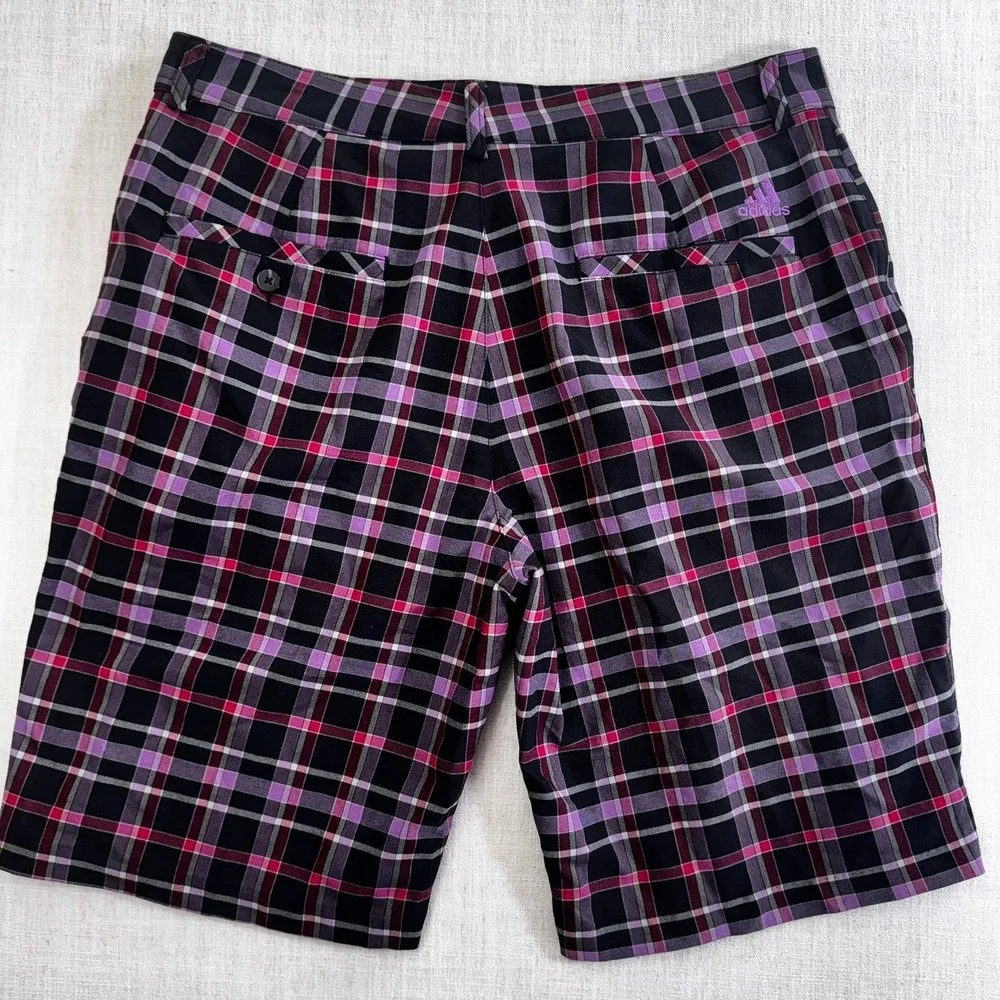 Adidas Mens Plaid‎ Golf Shorts Black Pink Purple Check Size 33